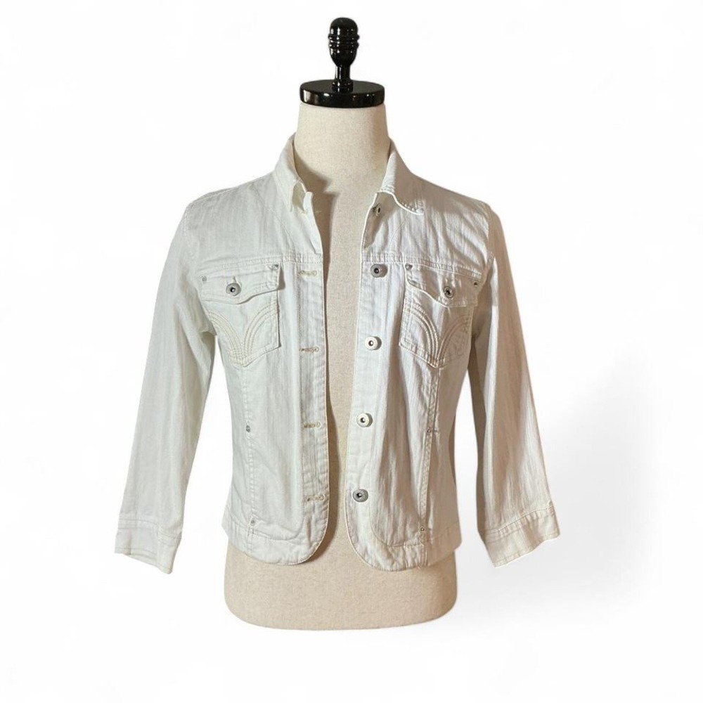 Gloria Vanderbilt White Denim Jacket Cropped 3/4 Sleeve Women's Size Medium